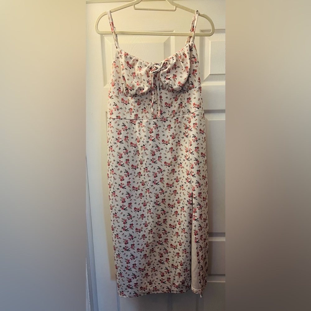 SHEIN Floral Midi Dress in Cream and Red